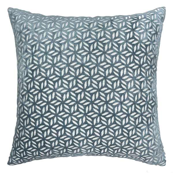 Slate Teal Petal Cut Velvet Throw Pillow, 18"