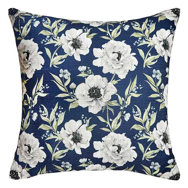 Navy Blue Peony Print Throw Pillow, 18"