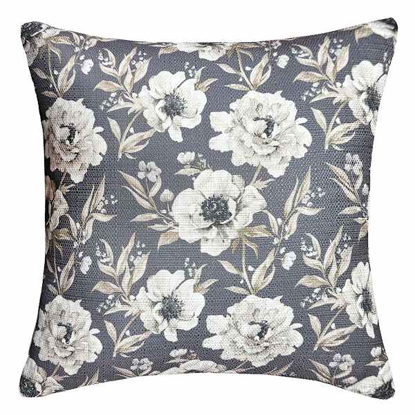 Charcoal Peony Printed Throw Pillow, 18"