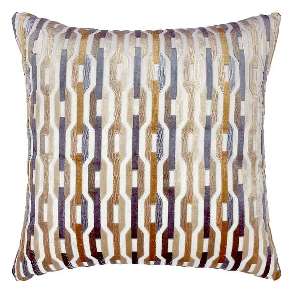 Grey & Gold Geo Link Cut Velvet Throw Pillow, 18"