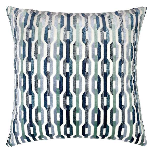 Blue Geo Link Cut Velvet Throw Pillow, 18"