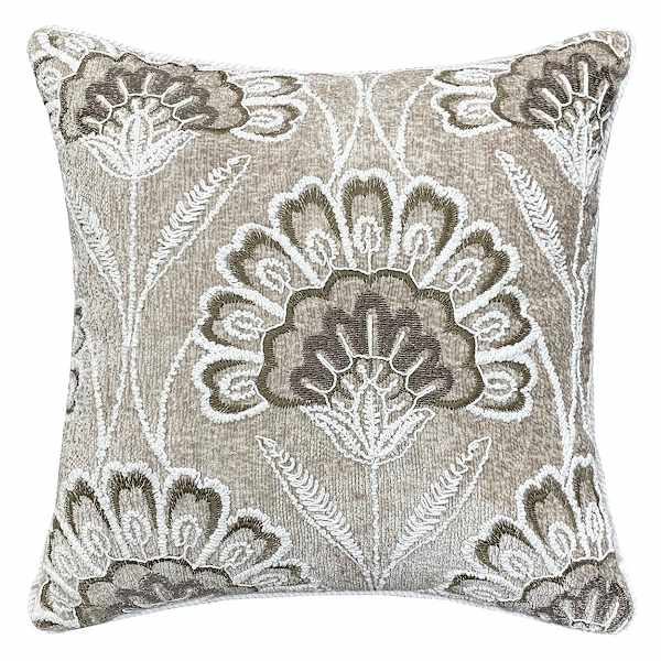 Natural Floral Chenille Embroidered Throw Pillow, 18"