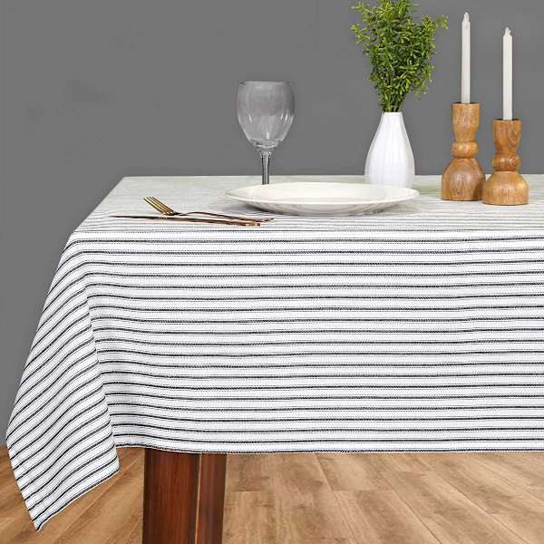 Black & White Striped Print Tablecloth, 60x84