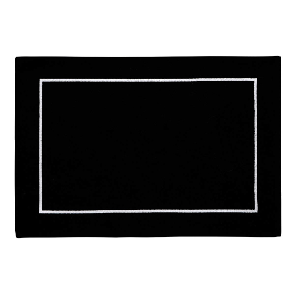 Set of 4 Black with White Embroidery Placemats, 13x19
