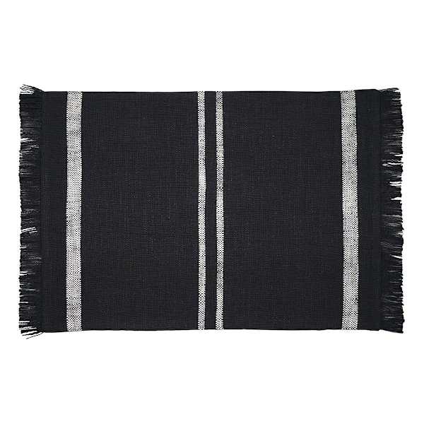 Set of 4 Black Woven Fringe Placemats with White Stripes