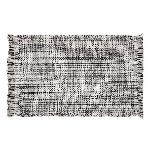Set of 4 White & Black Mix Yarn Dyed Placemats With Fringe, 13x19