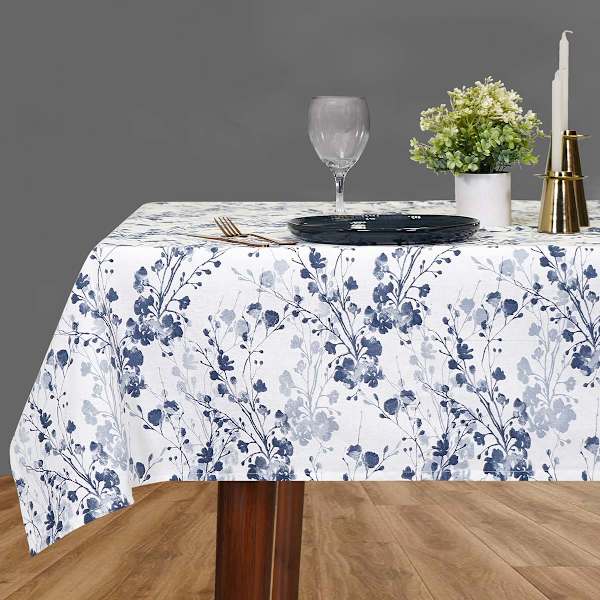 60X84 Blue Floral Print Tablecloth