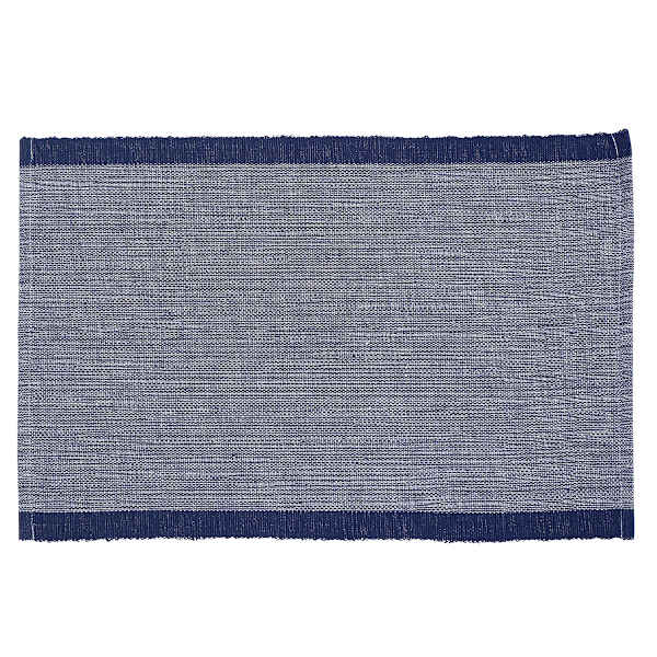 S4 13X19 Blue/Ivory Mix Woven Placemat With Fringe