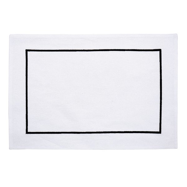 Set of 4 Black Embroidered White Placemats, 13x19