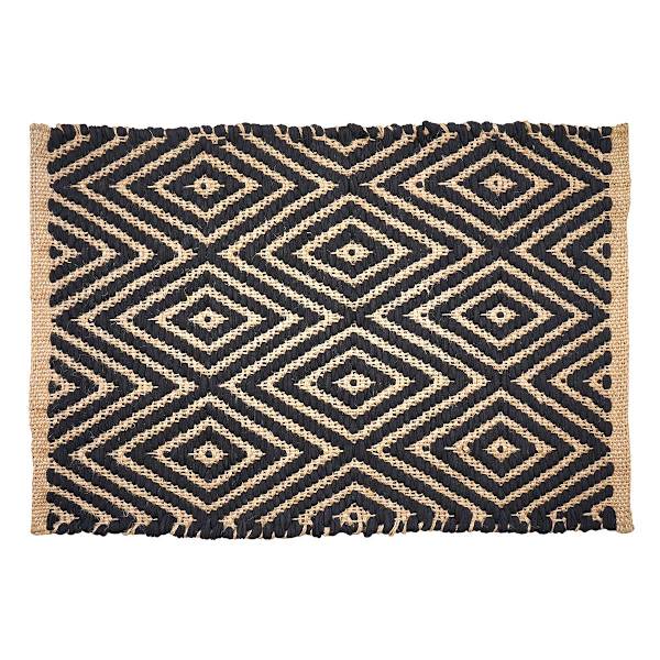Natural Jute Placemat with Black Diamond Print, 13x19