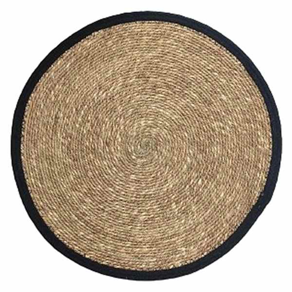 Natural Sea Grass with Black Border Round Placemat, 15"