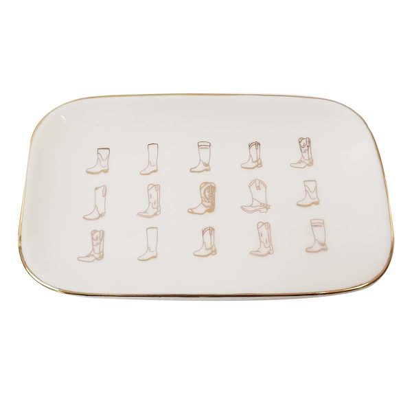 White Cowboy Boots Ceramic Trinket Tray, 5"