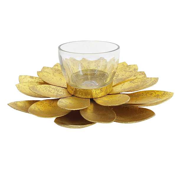 Found & Fable Gold Lotus Tealight Candle Holder, 7.5"