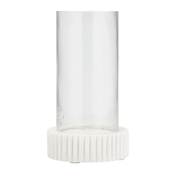 8In Clear Glass With Ribbed White Marble Base Hurricane