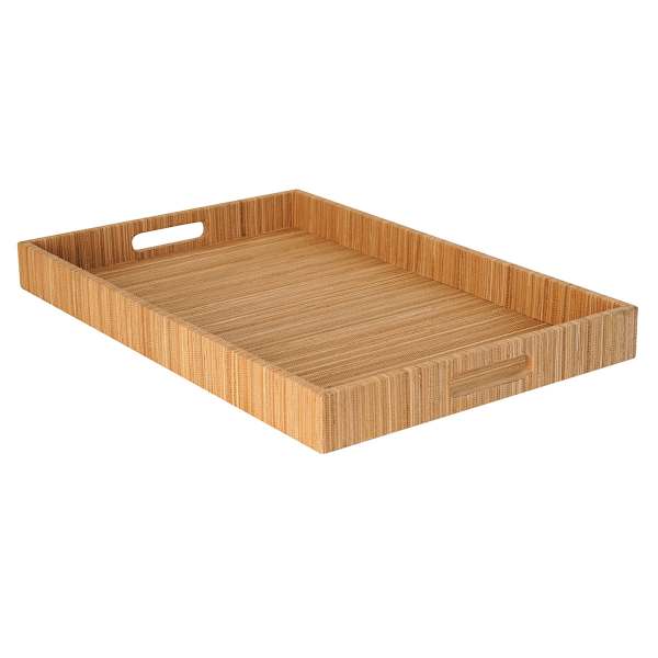 Large Tan Woven Seagrass Rectangular Decorative Tray, 24"