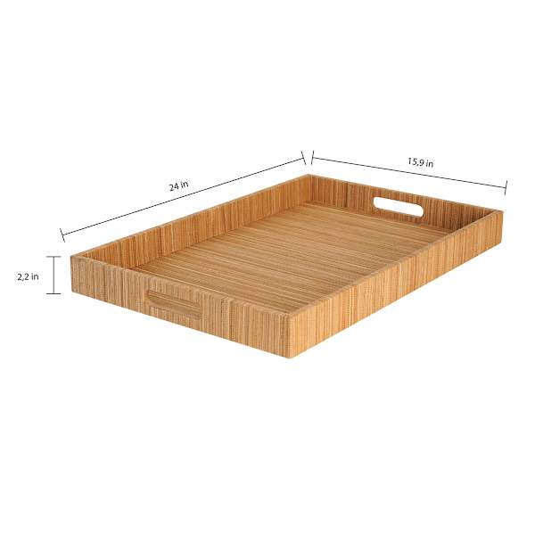 Large Tan Woven Seagrass Rectangular Decorative Tray, 24"