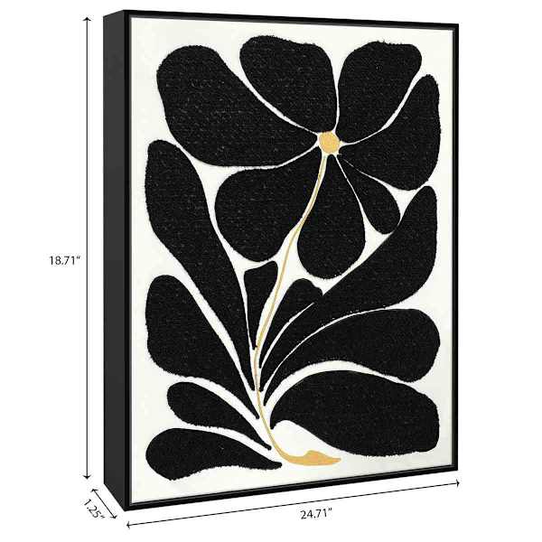 Framed Black Floral Embroidered Canvas Wall Art, 19x25