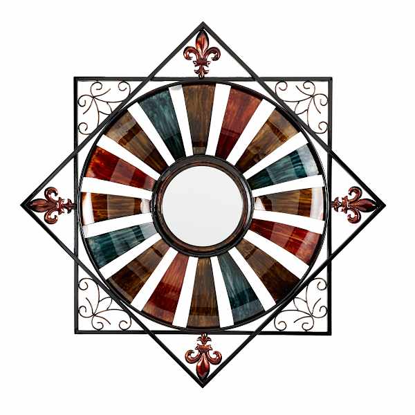 Metal Assorted Fleur Burst with Mirror, 34"