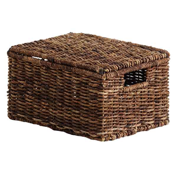 Woven Abaca Storage Basket with Lid, Medium