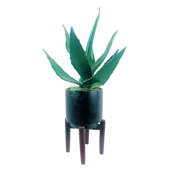 Agave Plant in Ceramic Planter Stand, 21"