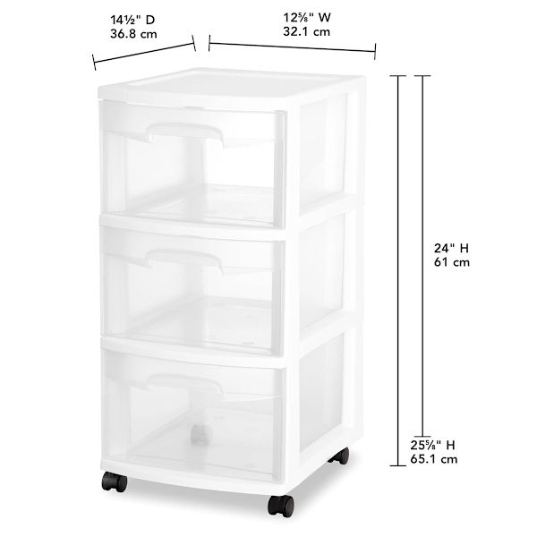 Sterilite 3-Drawer Storage Cart, White