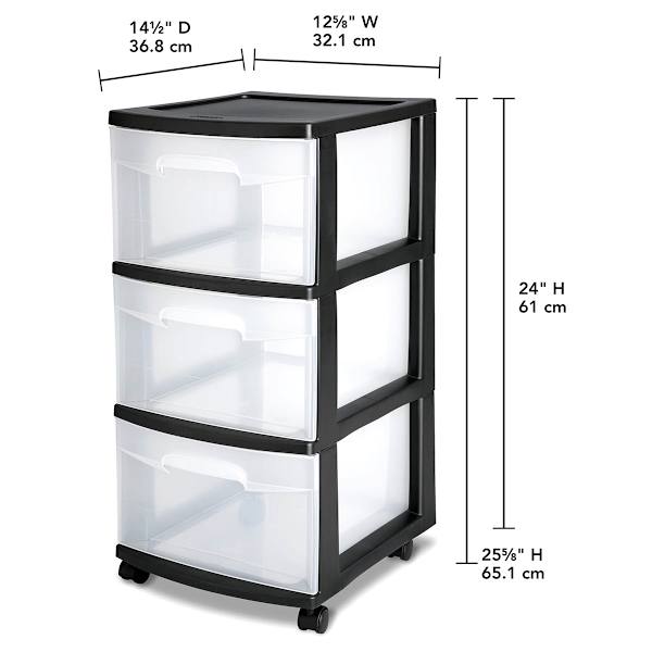 Sterilite 3-Drawer Storage Cart, Black