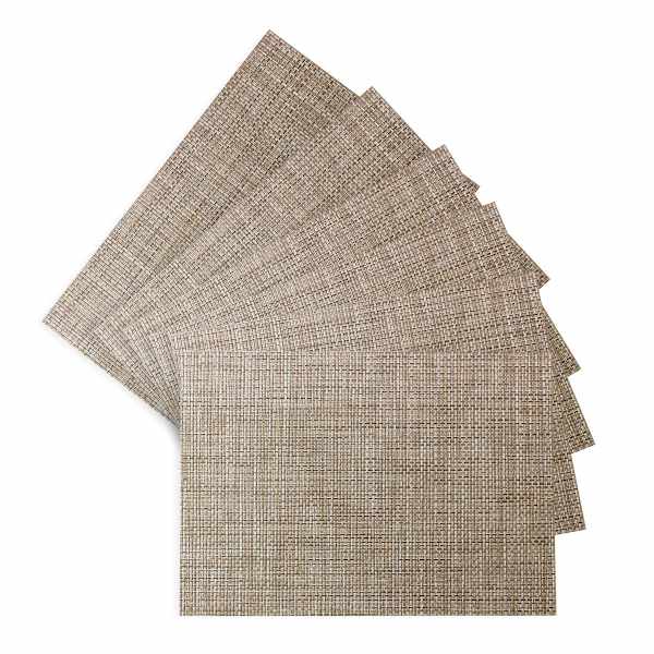 Set of 6 Longport Almond Woven Vinyl Placemats, 18x13