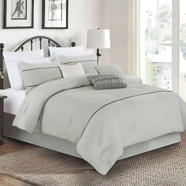 7-Piece Grey Embellished Geo Comforter Set, King