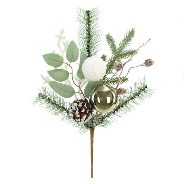 Ornament Ball, Greenery & Pinecone Pick, 16"