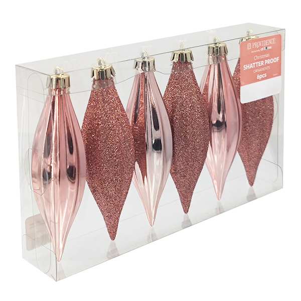 6-Count Pink Glittered Shatterproof Drop Ornaments, 5.6"