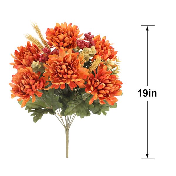 Orange Mum, Berry & Wheat Floral Bush, 19"