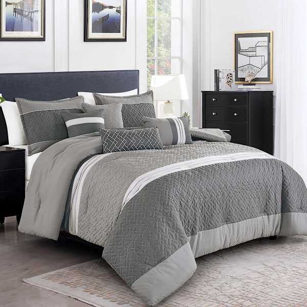 7-Piece Parker Grey Striped Comforter Set