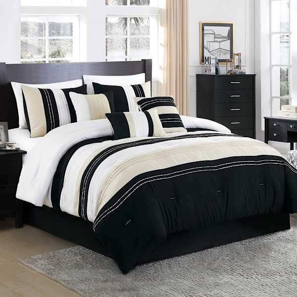 7-Piece Jasper Multicolor Striped Comforter Set, Queen
