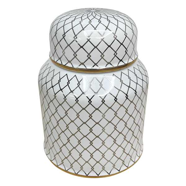 Providence Charlotte White & Gold Checkered Ceramic Jar, 5.5"