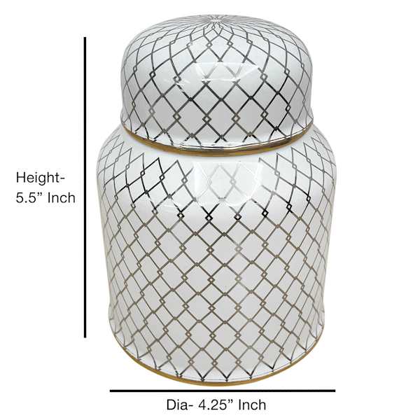 Providence Charlotte White & Gold Checkered Ceramic Jar, 5.5"