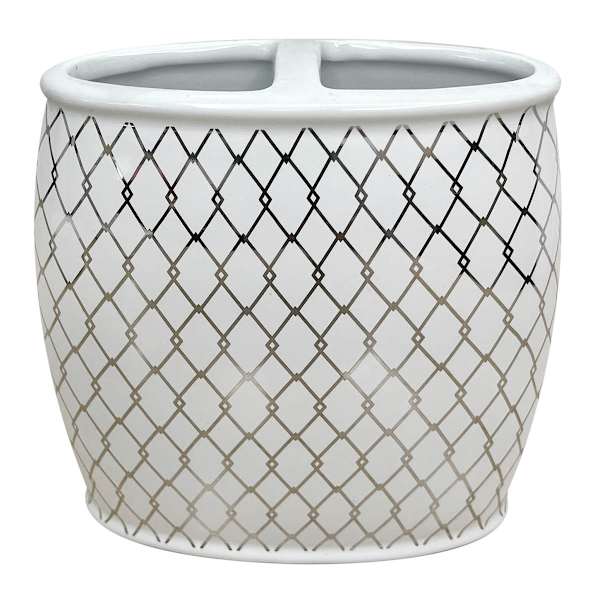 Providence Charlotte White & Gold Checkered Toothbrush Holder, 4.5"