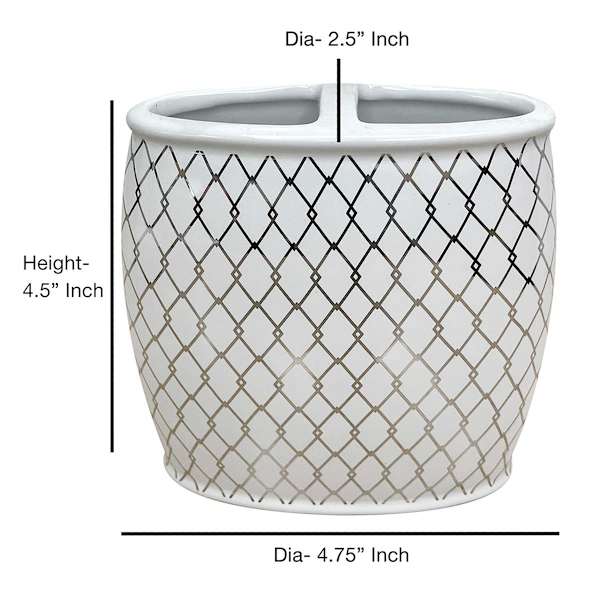 Providence Charlotte White & Gold Checkered Toothbrush Holder, 4.5"