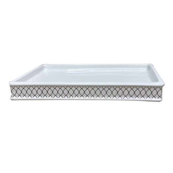 Providence Charlotte White & Gold Checkered Metal Vanity Tray, 6x11
