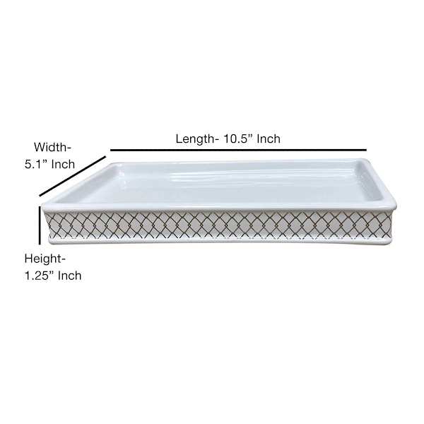 Providence Charlotte White & Gold Checkered Metal Vanity Tray, 6x11