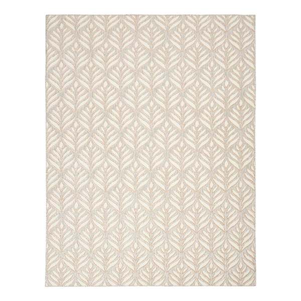 (E526) Ivory & Silver Leaf Outdoor Area Rug, 5x7
