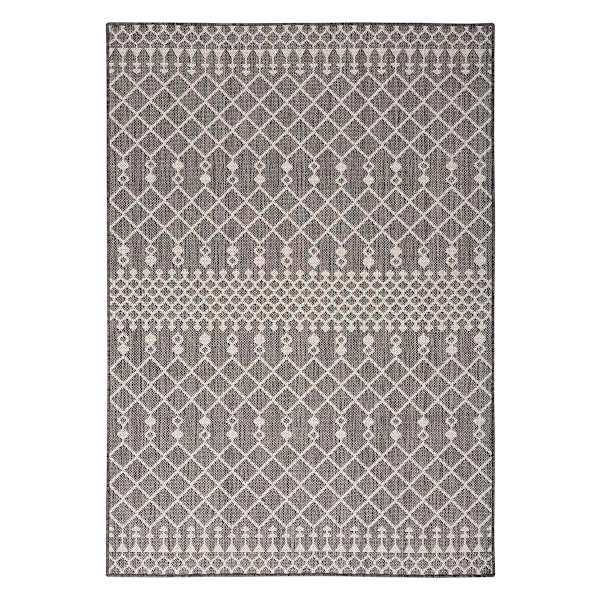 (E529) Charcoal Moroccan Outdoor Area Rug, 5x7
