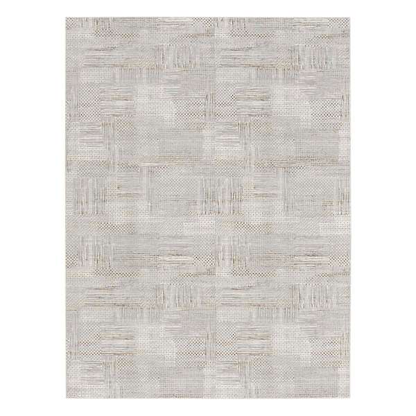 (A523) Glitz Neutral & Silver Geometric Area Rug, 8x10