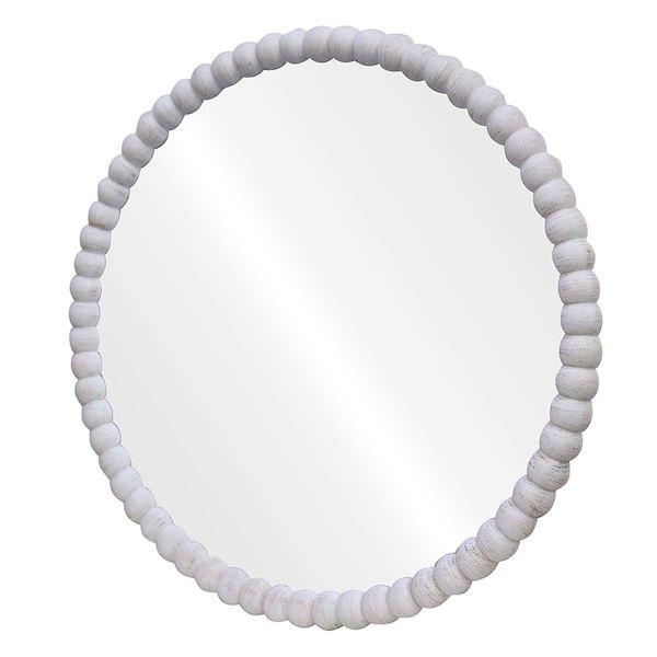 Honeybloom White Beaded Round Wall Mirror, 28"