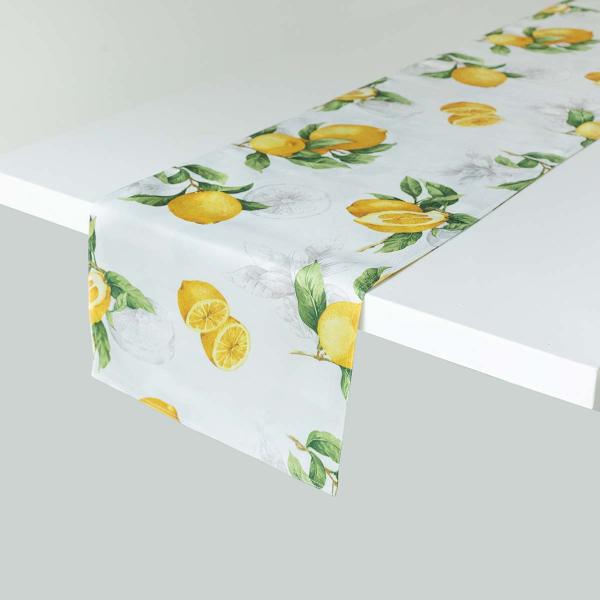 Yellow Lemon Print Table Runner, 14x72