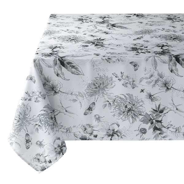Black & White Blooming Floral Tablecloth, 60x84