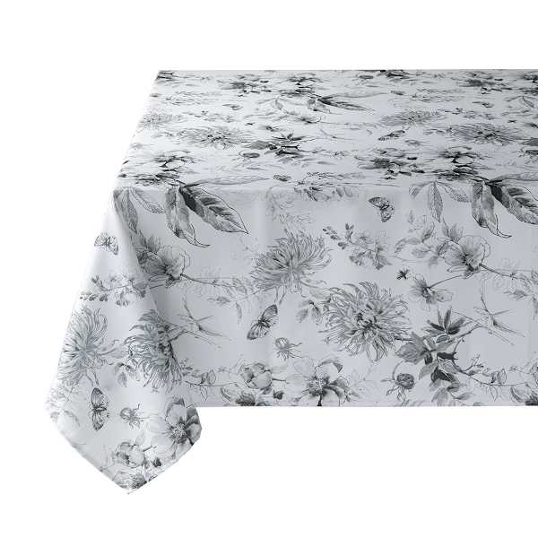60X104In Blooming Floral Black/White Tablecloth
