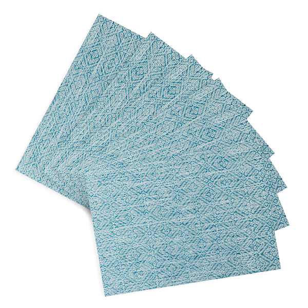Set of 6 Yale Blue Nala Woven Vinyl Placemats, 13x18