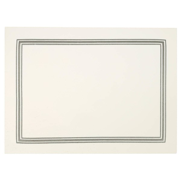 White Faux Leather Placemat with Grey Embroidered Border, 13x17