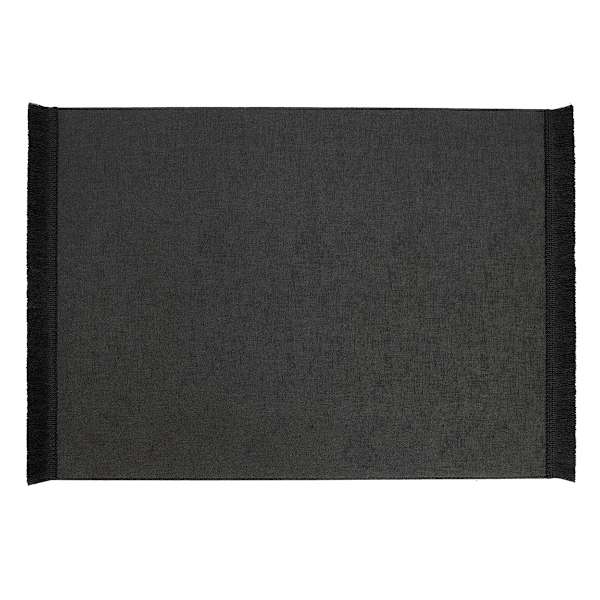 Solid Black Faux Leather Rectangle Placemat with Fringe, 13x17