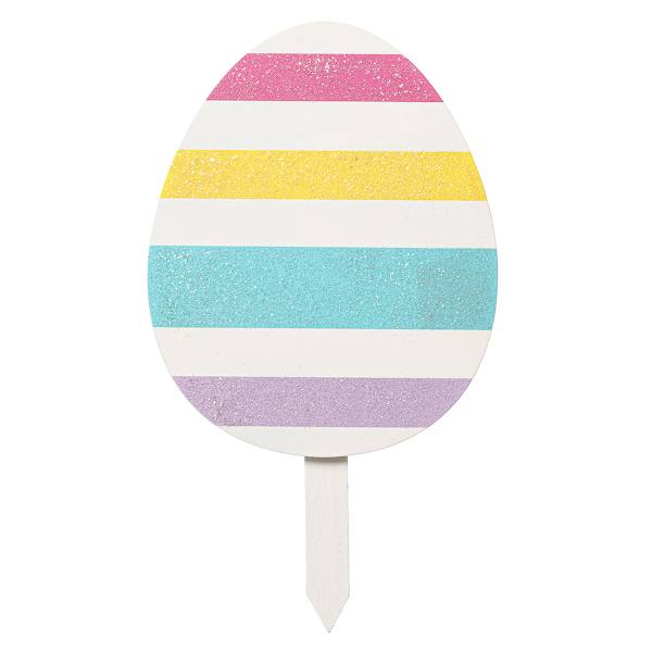 Bunny Brights Striped Easter Egg Yard Stake, 14"